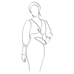 VECTOR graphic with beautiful young girl model for design. Fashion, style, youth, beauty .Graphic, sketch drawing. Dress, clothes