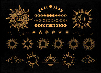 Sun, moon and star mystical or celestial illustration