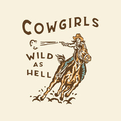 cowgirls illustration wild design rodeo badge horse vintage t shirt © kaboet