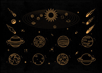 Planets and meteors mystical or celestial illustration