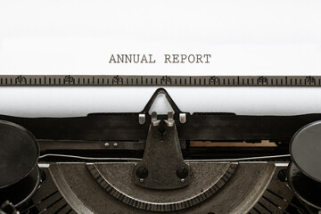 Annual Report headline written on vintage type writer from 1920s