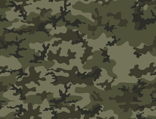 
Army camouflage green background forest texture disguise, vector seamless pattern on textile. Military uniform.