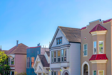 Suburban houses in San Francisco, California with victorian and mediterranean style