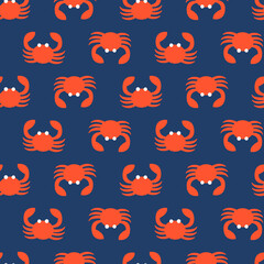 Seamless pattern with cute red crabs. Summer vector flat background