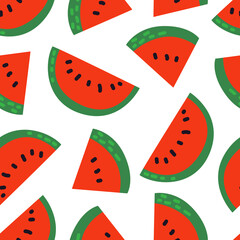 Seamless pattern with watermelon slices. Vector flat summer background