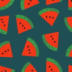 Seamless pattern with watermelon slices. Vector flat summer background