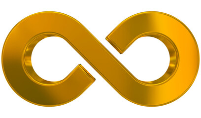 Infinity symbol 3d golden isolated on white background - 3d rendering