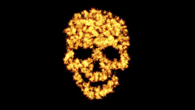 Human skull burning fire flames animation. Seamless loopable animation.