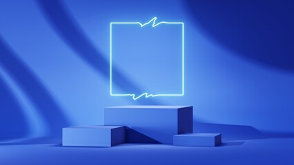 Blue square podium stage product design and presentation 3d render background