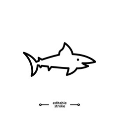 Shark icon. Sea dangerous predator. Angry animal vector, sign, symbol, logo, illustration, editable stroke, flat design style isolated on white linear