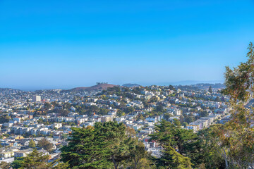 View of dense residential buildings from above in San Francisco, CA