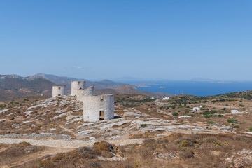 Traditional windmills of Chora, on Amorgos island in Greece.