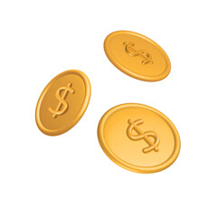 3d render falling golden coins. Dollar coin money. Penny cash. business investment profit, money saving concept. Vector isolated illustration