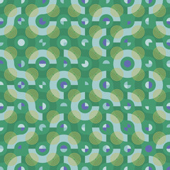 Modern Truchet seamless vector pattern with random tiled wavy shapes and concentric circles. Geometric illustration for prints, home decor, fashion fabric and web backgrounds.