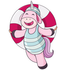 Unicorn in a Swimsuit Holding a Rubber Ring