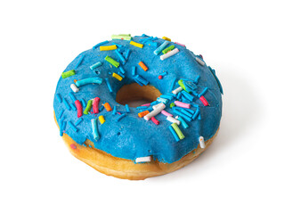 Donut with blue glaze isolated on a white background