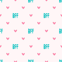 Repeating hearts and letters BFF. Cute seamless pattern. Girly vector illustration. - 522076583