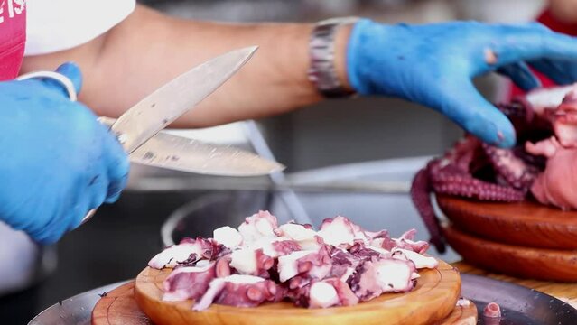 preparation of Galician octopus in a typical fair