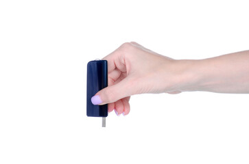 usb flash drive in hand on white background isolation