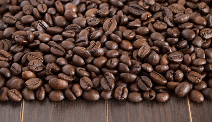 Coffee in grains, morning aroma of fresh coffee