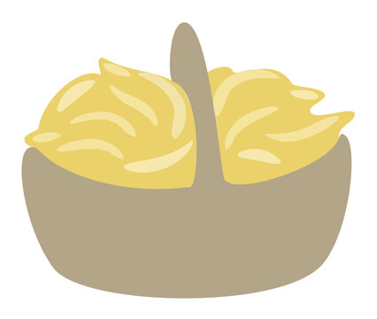 Basket with ripe bananas. Image in modern style. For decor, posters, stickers, logo. Vector illustration.