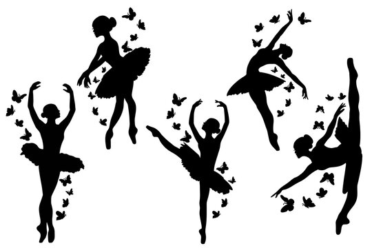 Ballerina vector illustration, Ballerina girl dance poses, Art ballet dance, Dancing woman figure, Performance art, Ballerina with butterflies cut file