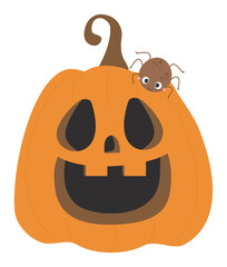 sticker Halloween pumpkin lantern.. Pumpkin Jack with spider