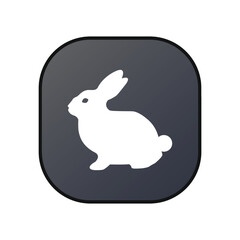 Rabbit silhouette in black square icon.