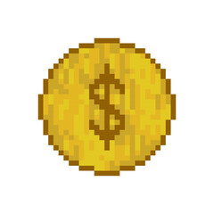 Fototapeta premium dollar coin pixel art 8 bit design vector illustration on white background.