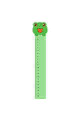 Children's school ruler with a frog with a heart on a white background. Office supplies