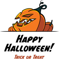 Sinister pumpkins - happy Halloween holiday image. Scary and spooky character, illustration for greeting card. Isolated on white background.