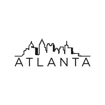 Atlanta city skyline horizontal banner. Black and white silhouette of Atlanta city, USA. Vector template for your design.