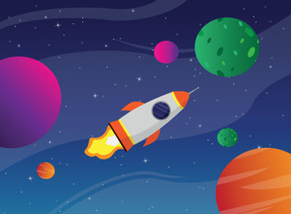 The rocket flies in outer space. - 522085707