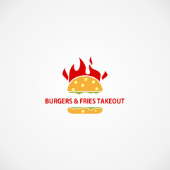 Modern flat logo for burger. Vectors design concept for burger with crown. Line logo for burger