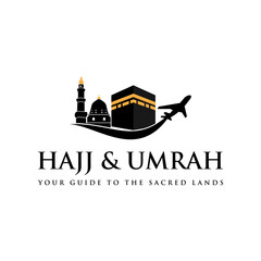 travel logo, Al haj and umrah mubarak tour symbol. Suitable for travel business and Islamic content.