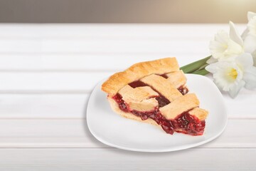 Tasty sweet cake, traditional restaurant menu dish, food cooking recipe book cover.