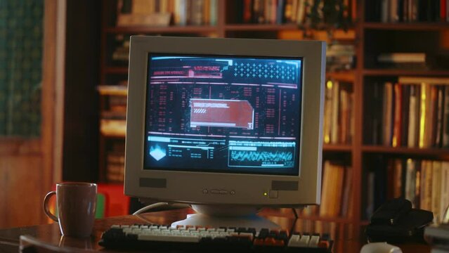 Virus uploading process on screen of old desktop computer, bad data security