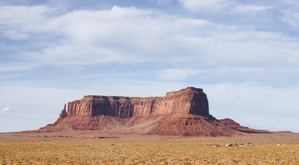 Desert Rocky Mountain American Landscape. Sunny Blue Sky Day. Oljato-Monument Valley, Utah, United States. Nature Background