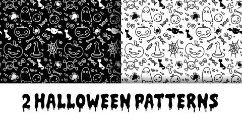 pattern seamless halloween pumpkin black cat bat print bright color