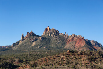 American Mountain Landscape. Sunny Morning Sky. Zion National Park, Utah, United States of America. Nature Background