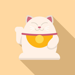 China lucky cat icon flat vector. Japan neko