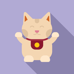 Funny lucky cat icon flat vector. Japan fortune
