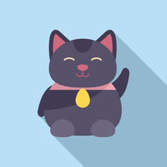 Coin lucky cat icon flat vector. Japan neko