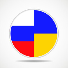 Round icon with russia and ukrainian national flags isolated on white background