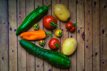 vegetables on wooden background