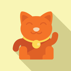 Kawaii lucky cat icon flat vector. Japan neko