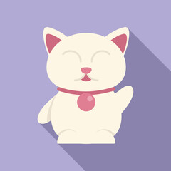 Lucky cat bell icon flat vector. Asian animal