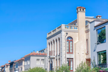 Row of large houses with mediterranean style exterior in San Francisco, California