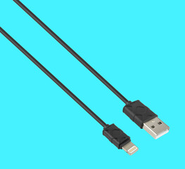 cable with USB connector and Lightning USB, on a blue background
