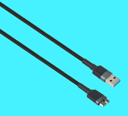 cable with USB and Micro-B connector, on white background